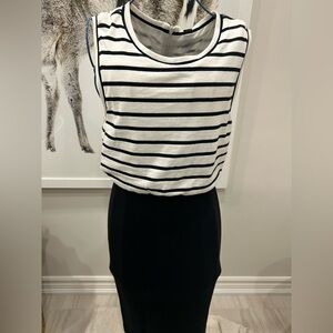 Marccain black and white striped sleeveless dress. NWT N1